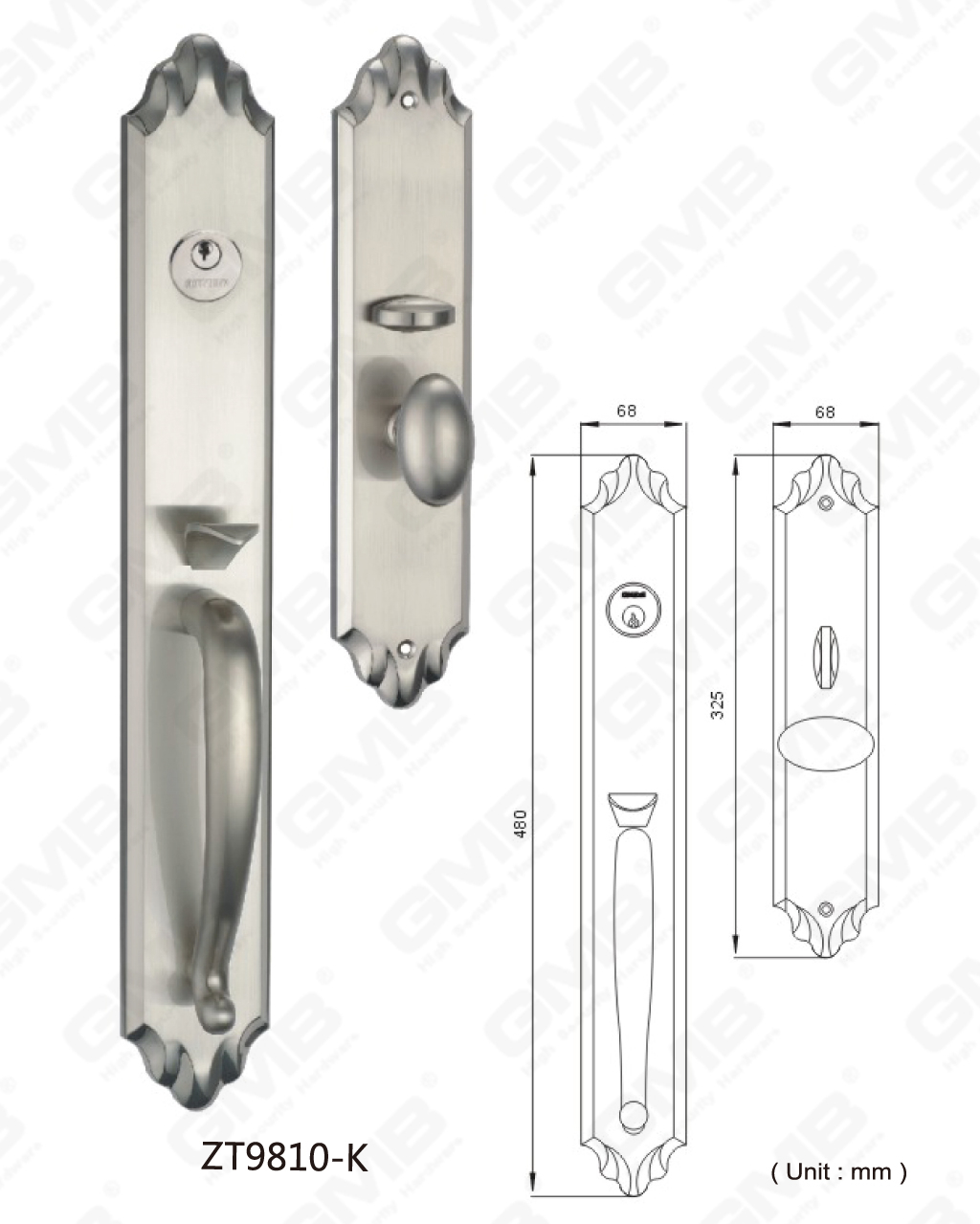 Princeps Securitatis Zinc Alloy Extra Villam Door Handle materia rudis faces notam (ZT9810-K)