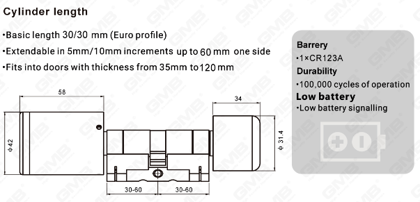 Biometric Smert NFC Card Password Coldrothy Cylindrici Electronic Cylindro Electronic Cylindro (S1)