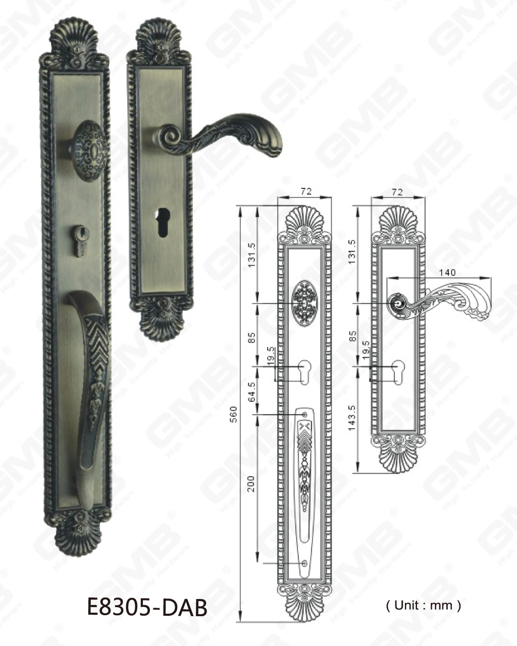 Princeps Securitatis Zinc Alloy Extra Villam Door Palpate ostium Introitus Donec Duo-aperta Porta (E8305-DAB)